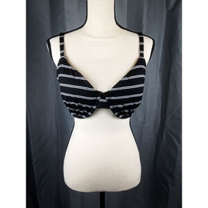 Shade & Shore bikini top, black/white striped, size 38DD